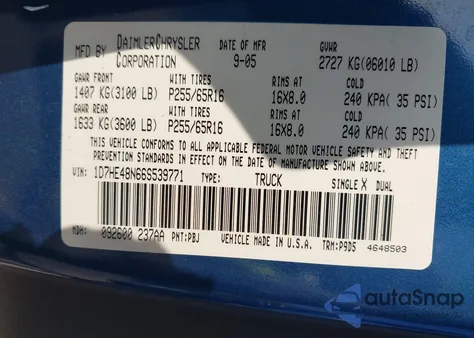 2006 Dodge Dakota Slt z USA, uszkodzony, nr VIN 1D7HE48N66S539771